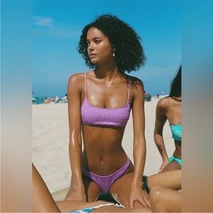 Triangl Swimwear Mica Scorch Bikini Swimsuit Set Purple Size XS Crinkle Smocked
